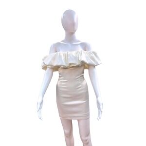 More To Come Ivory/white Satin Off The Shoulder Mini Dress XS Graduation Bridal